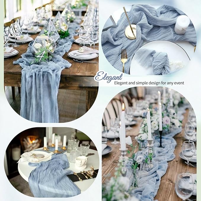 4 Pack Dusty Blue Cheesecloth Table Runner 10Ft, Gauze Table Runners 21.5 x 120 - Image 4