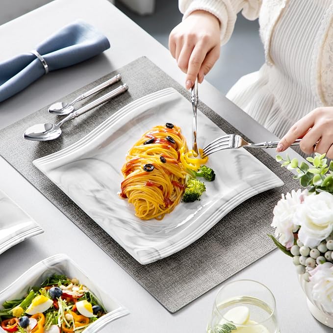 MALACASA Plates and Bowls Set, 12-Piece Modern Porcelain Dinnerware - Image 6
