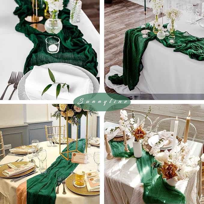 6 Pcs Emerald Green 10FT Cheesecloth Table Runner Gauze Fabric Runner - Image 6