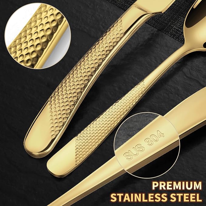 40-Piece Hammered Gold Silverware Set - Image 6