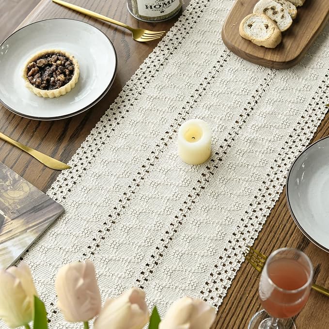 Artoid Mode Beige Woven Farmhouse Hollow Table Runner 12x48 Inch | Holiday - Image 8