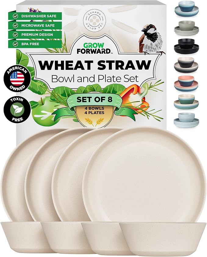 Grow Forward Premium Wheat Straw Plates and Bowls Sets by GrowForward