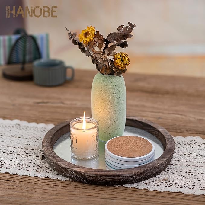 Hanobe Round Wood Decorative Tray: Rustic Wooden Tray - Image 7