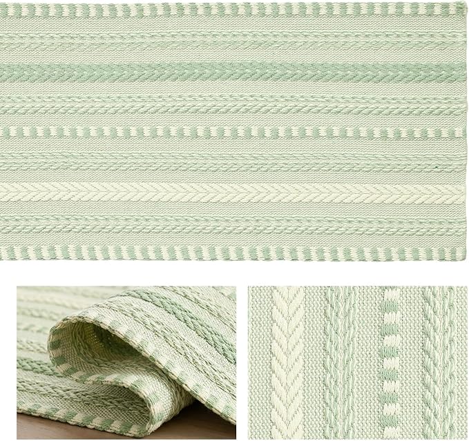 Artoid Mode Sage Green Farmhouse Stripe Braided Table Runner 12x36 Inch | - Image 6