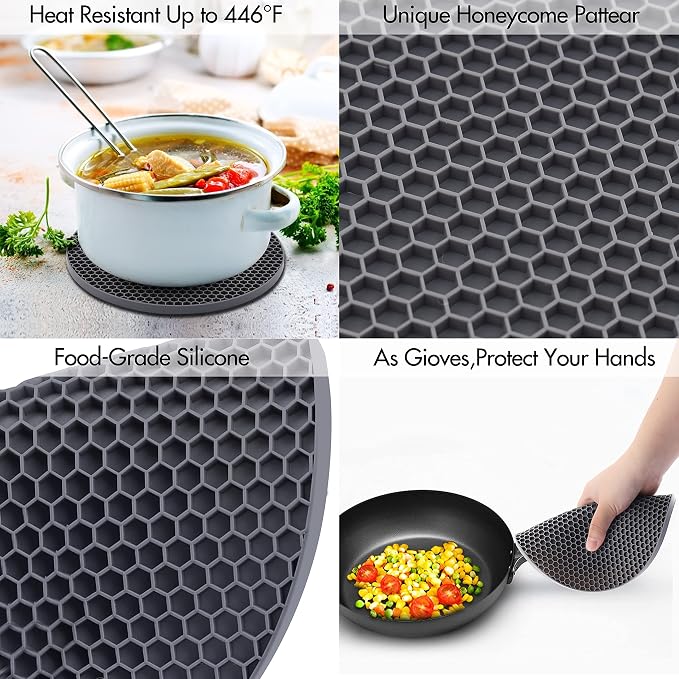 Silicone Trivets for Hot Pots and Pans, 0.31" Thick Trivet Mat for Hot Dishes - Image 3