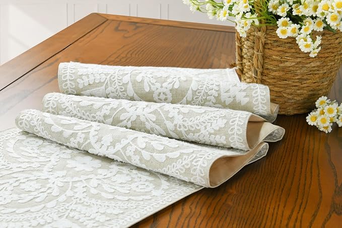 KEVA Boho Table Runner 36inches Long, Farmhouse Rustic Vintage White - Image 4
