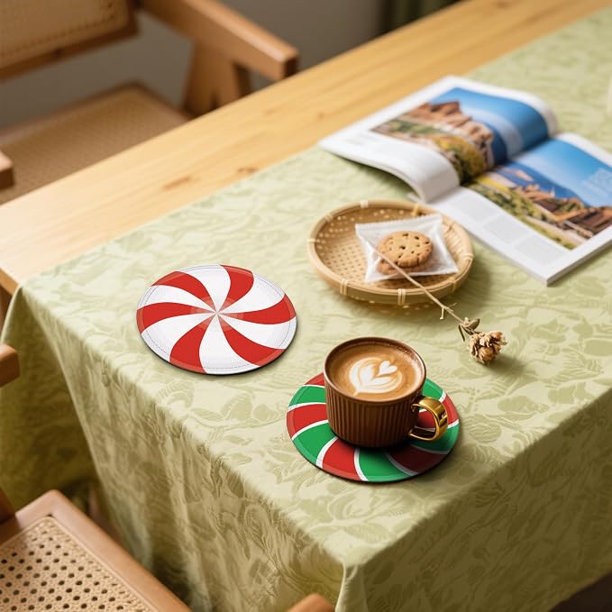 Christmas Candy Coasters Leather Round Drink Coasters 6 Pcs Set - Image 5
