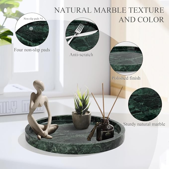 Real Natural Round Marble Tray for Bathroom, Genuine Marble Stone Vanity Tray - Image 5