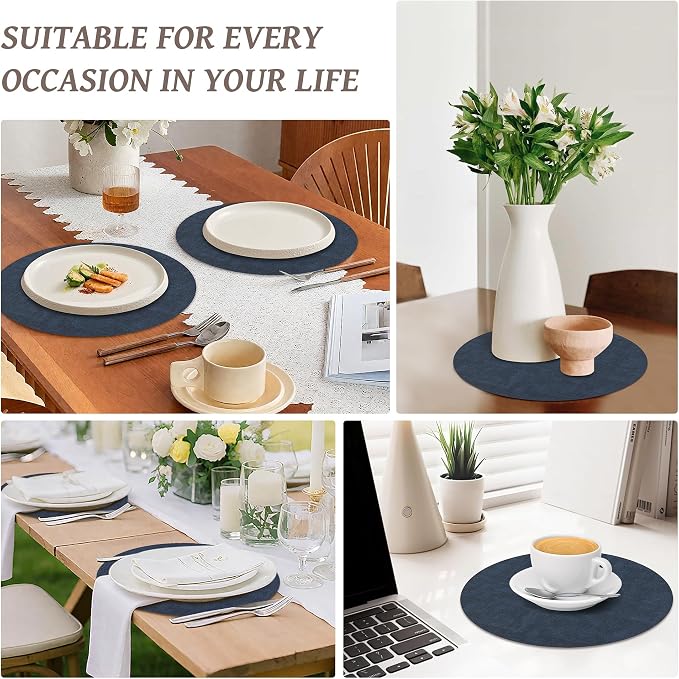 13" Round Placemats Set of 6, Reversible Faux Leather Heat Resistant Table Mats - Image 7