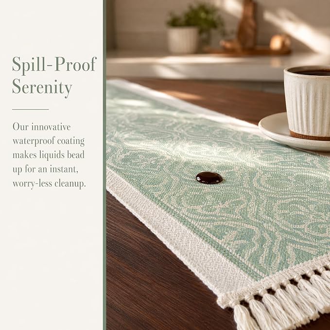 14x119 Botanical Table Runner Waterproof Floral Vine Boho Tassels | Planning a - Image 2