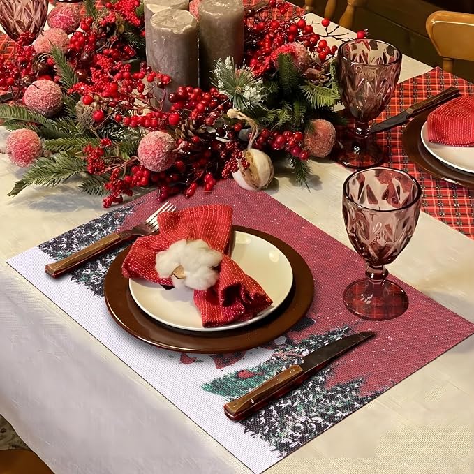 Aofmee Christmas Placemats Set of 6, Washable Christmas Place Mats - Image 4