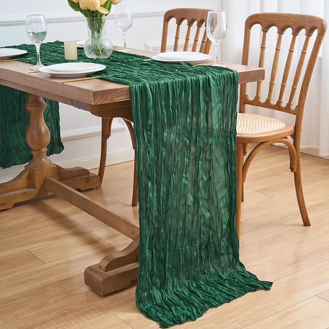Asee'm 3pcs Emerald Green Cheesecloth Table Runner Christmas 10FT Rustic | Fall - Image 7