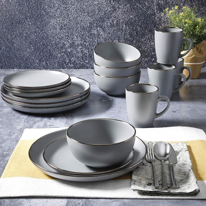 Gibson Home Rockaway 16-Piece Round Stoneware Dinnerware Set, Service - Image 5