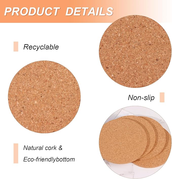 200 PCS Cork Coaster Bulk for Drink Absorbent 4 Inches Tea or Coffee Coaster - Image 3