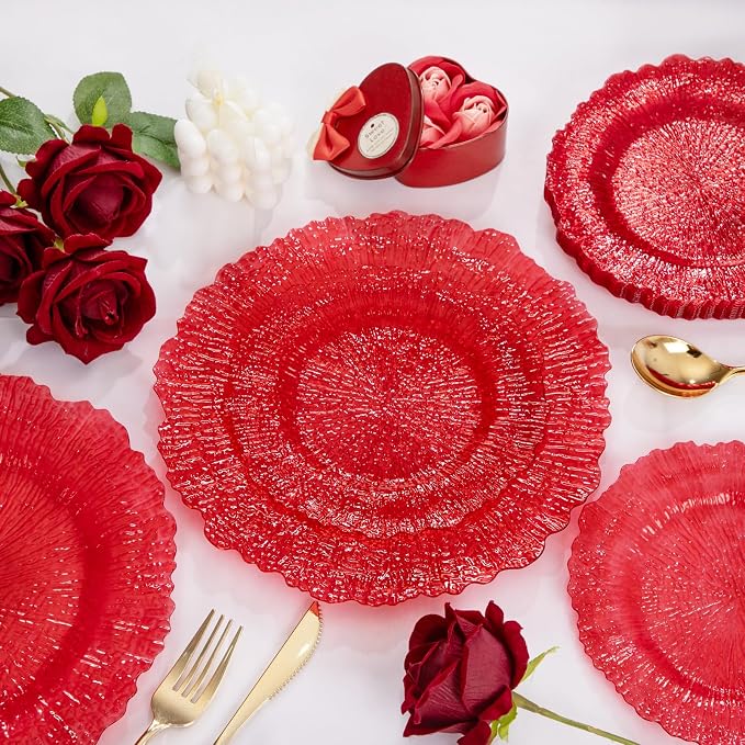 U-QE 60PCS Clear and Red Plastic Plates - Image 6
