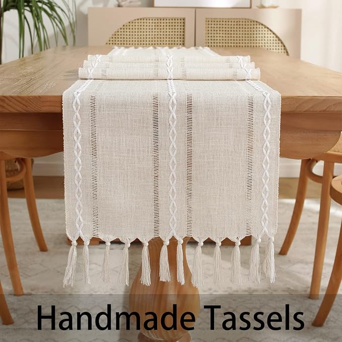 Rustic Boho Table Runner, Farmhouse Table Runners 108 Inches Long - Image 7