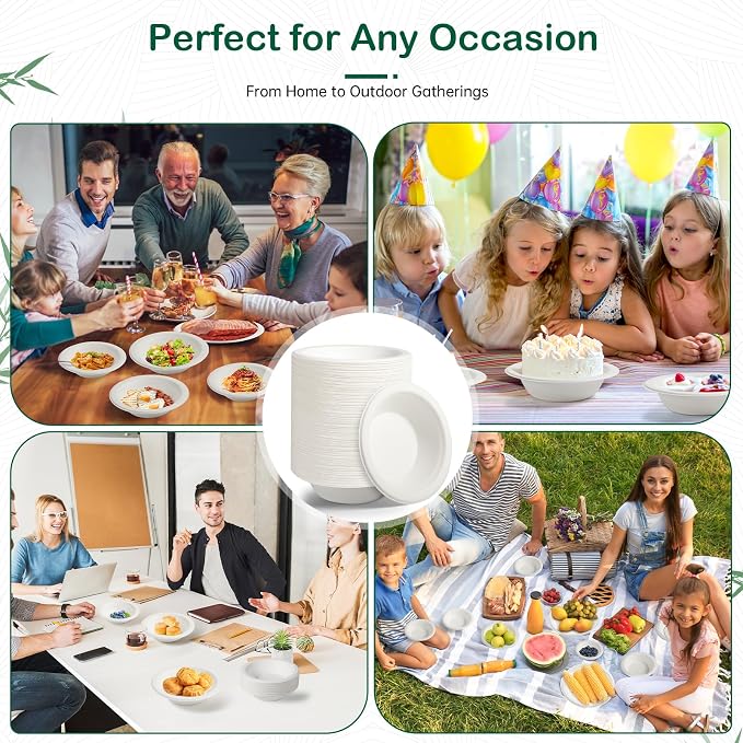 8 oz 128-Pack Compostable Paper Bowls, Small Disposable Dessert & Snack Bowls - Image 6