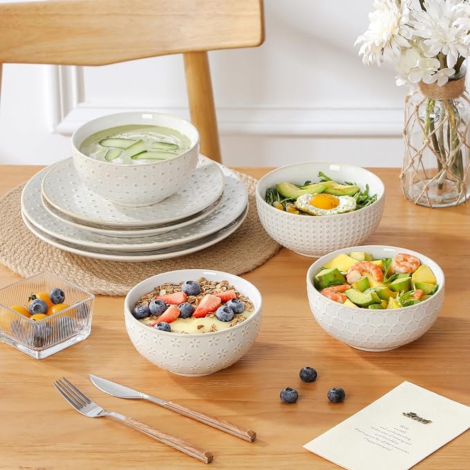 MALACASA 16 Pieces Dinnerware Set, Farmhouse Style Stoneware Plates and Bowls - Image 6