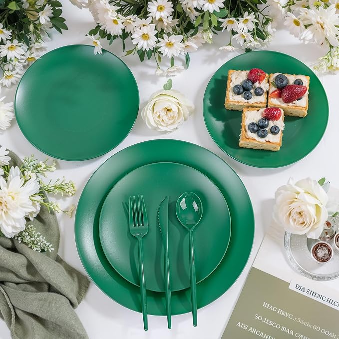 EI 150pcs Green Plastic Plates, Fancy Plastic Dinnerware Set, Dinner Plate - Image 6