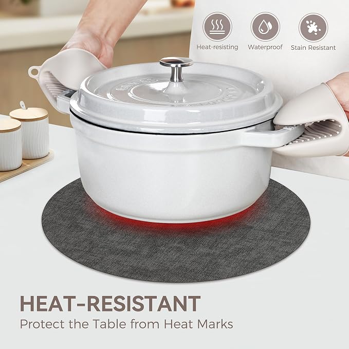 13"Round Placemats Set of 4, Reversible Faux Leather Heat Resistant Table Mats - Image 3