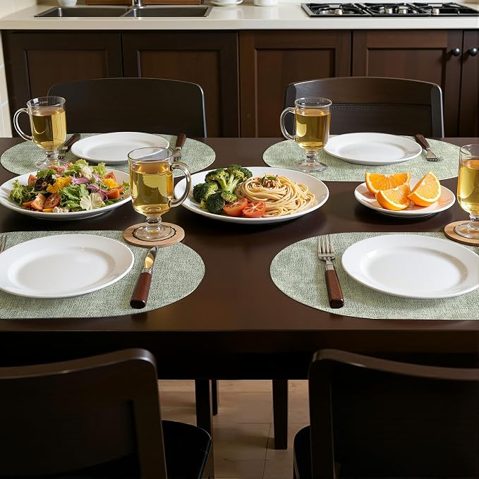 Placemats Set of 8, 11.8 x 17 Inch, Grass Green | Heat Resistant Oval Faux - Image 2