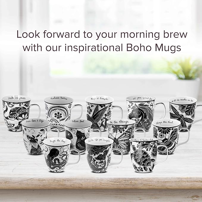 Karma Gifts 14 oz Black and White Boho Mug Beetle - Image 7