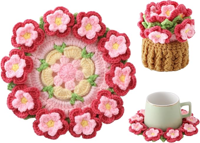 Crochet Flower Coasters, Handmade Bouquet Coasters by VaneOak