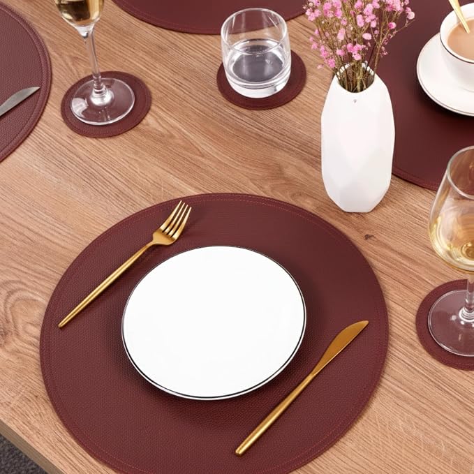 Faux Leather Round Placemats and Coasters, Coffee Mats Kitchen Table Mats - Image 4