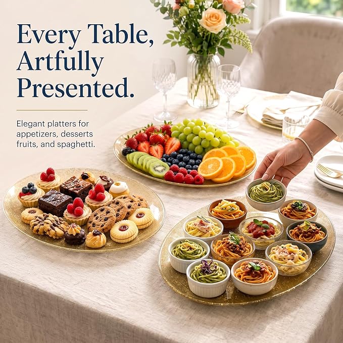 6Pack Gold Glitter Plastic Serving Trays Serving Platters - Image 2