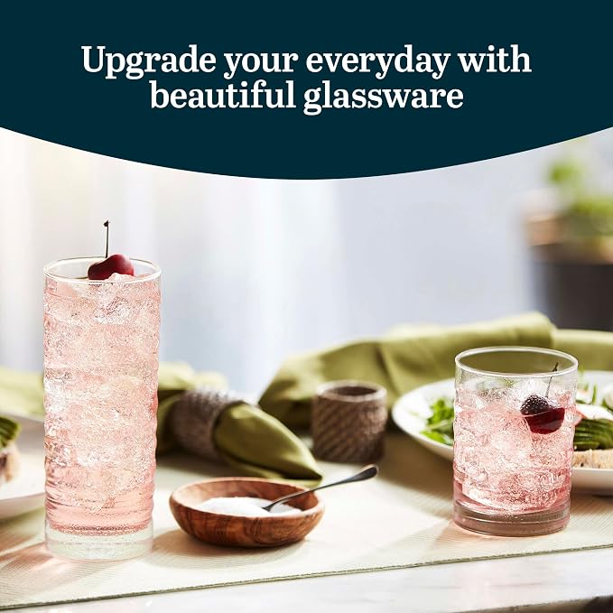 Libbey Pueblo Tumblers and Rocks Glass Cups Set, Wavy and Groovy Drinking - Image 2