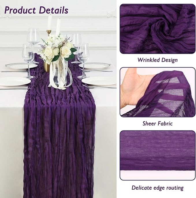 3 Pack Purple Cheesecloth Table Runner 120 Inch Boho Wedding Decor | - Image 3