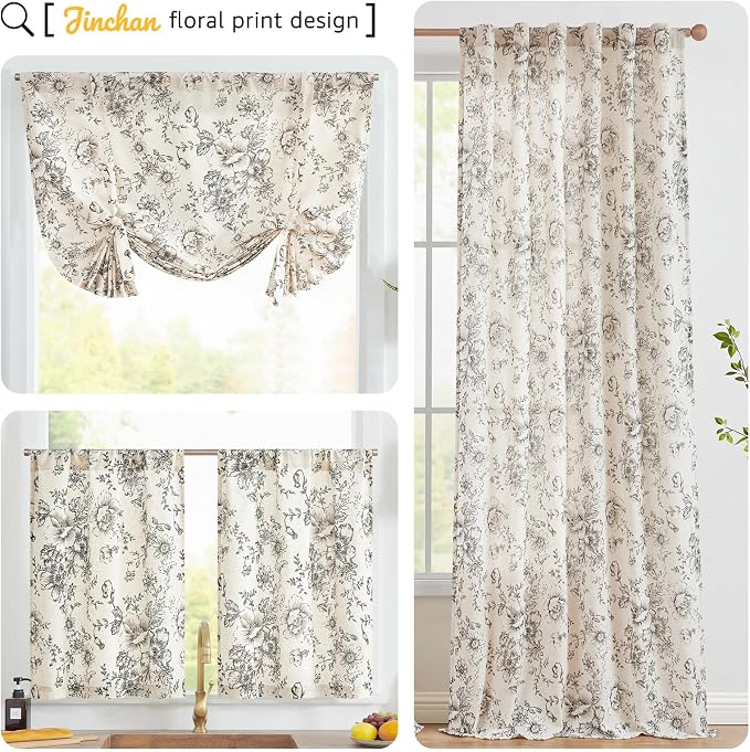 JINCHAN Alice Linen Floral Placemats Set of 4 Farmhouse 13x19 Inch Black | - Image 9
