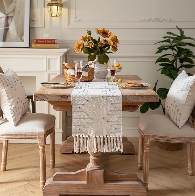 Boho Table Runner 13 x 90 Inch Long Natural Cotton Woven Runner - Image 6