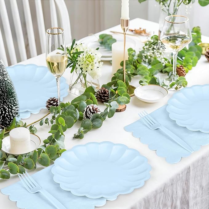 75 Pcs Blue Paper Plates and Napkins Disposable Tableware Set Include Light - Image 5