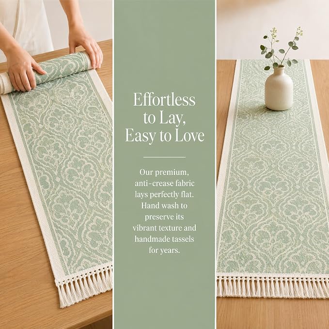 14x119 Botanical Table Runner Waterproof Floral Vine Boho Tassels | Planning a - Image 5