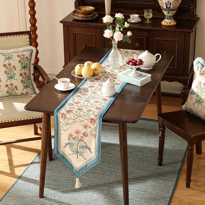Patdrea Designer Elegant Velvet Table Runner, Colorful Floral Pattern, - Image 8