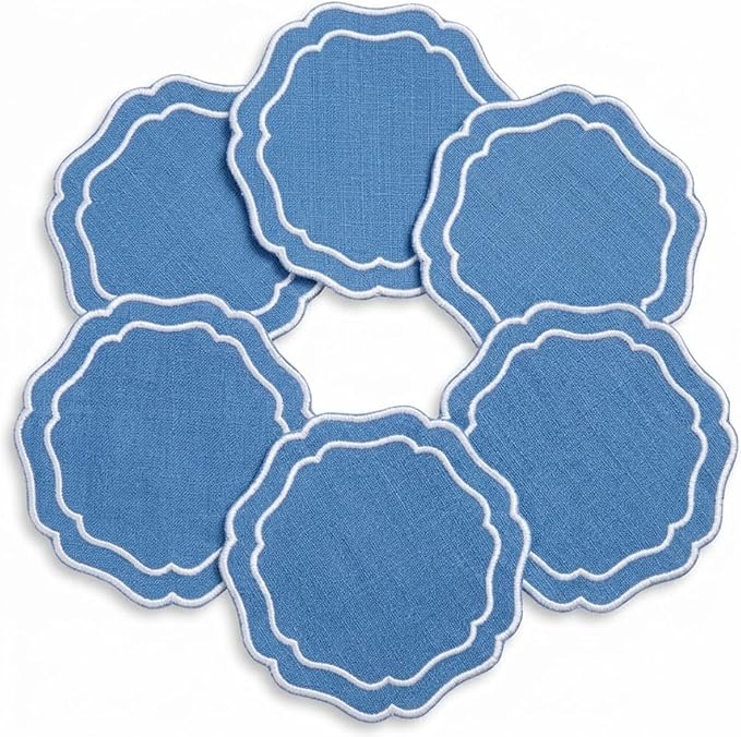 Drink Coasters Set of 6, 6x6 inch, Absorbent Linen Drink Mats by EmbroideryLinenVN