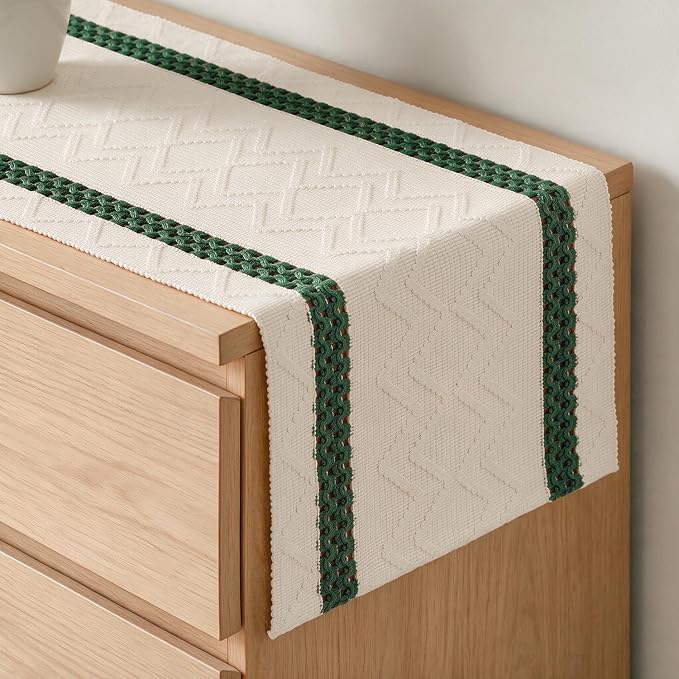 Artoid Mode Forest Green Stripe Woven Rustic Table Runner 12x90 Inch | Holiday by ArtoidMode