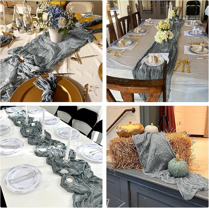 10 Pack Grey Cheesecloth Table Runner 10FT Boho Gauze Fabric Table Runner - Image 7