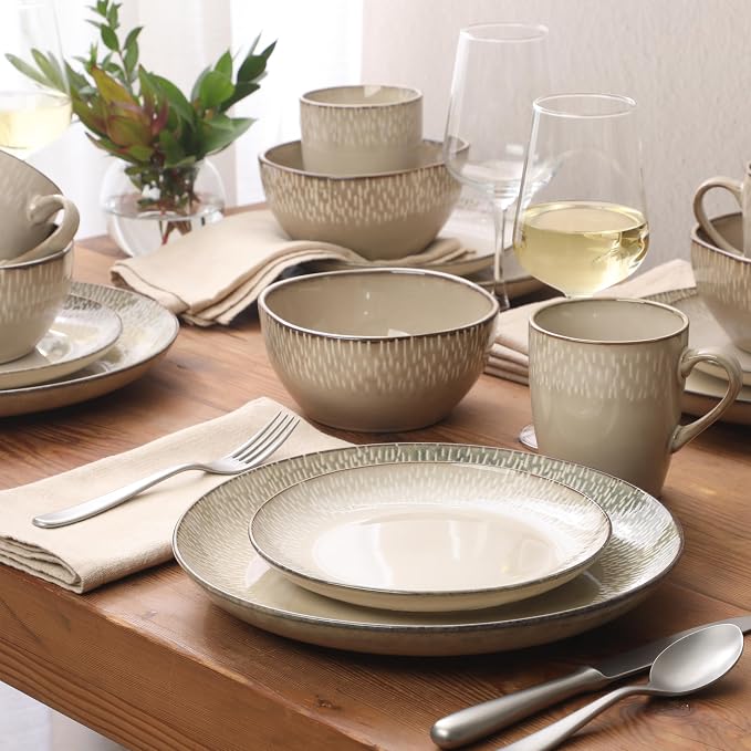 Gibson Elite Jasper 16 Piece Plates and Bowls Reactive Glaze Dishes Stoneware - Image 5