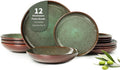 12 Piece Dinnerware Sets with Pasta Bowls, Stain Resistant Dish Set, Easy by Pokini