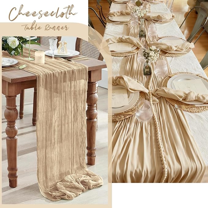 3 Pack Beige Cheesecloth Table Runner, 17 x 108 Inch, Gauze Cheese Cloth Table - Image 7