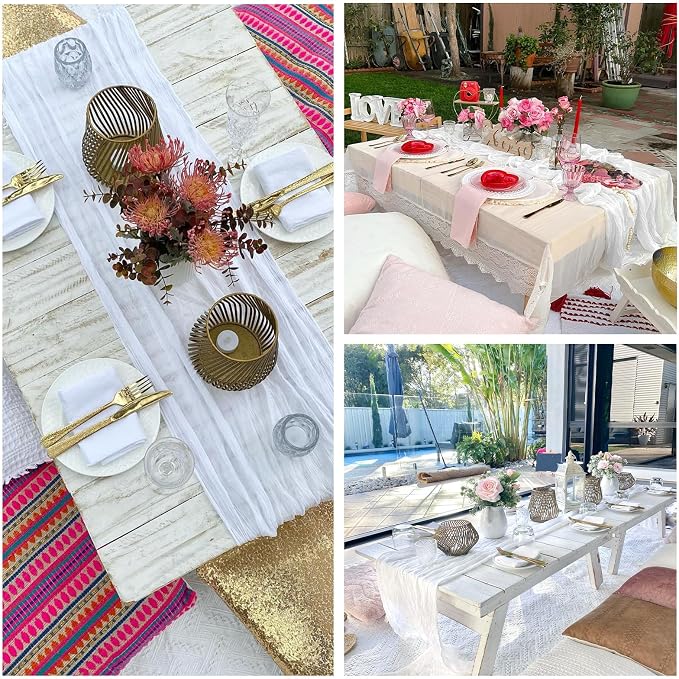 6 Pack White Cheesecloth Table Runner 35 x 120 Inch | Boho Gauze Fabric - Image 7
