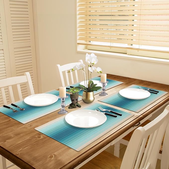 Emvency Farmhouse Placemats Set of 4, 12x18 Inch, Coastal Mexican | Striped Art - Image 5
