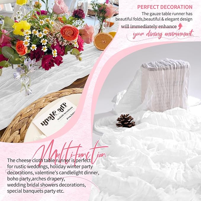 4 Pack Cheesecloth Table Runner 10FT White Table Runner Boho Gauze Cheese Cloth - Image 6