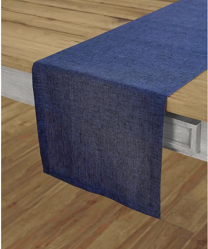 Solino Home 100% Pure Linen Dining Table Runner Navy, Athena 14 x 90 in | Table by SolinoHome