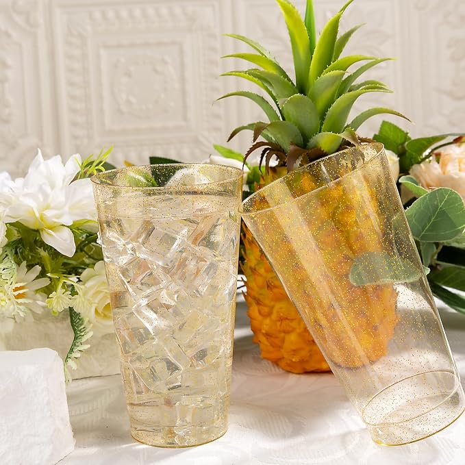 I00000 16 oz Gold Plastic Cups, 100 Pack Gold Glitter Plastic Cups Tumblers - Image 6