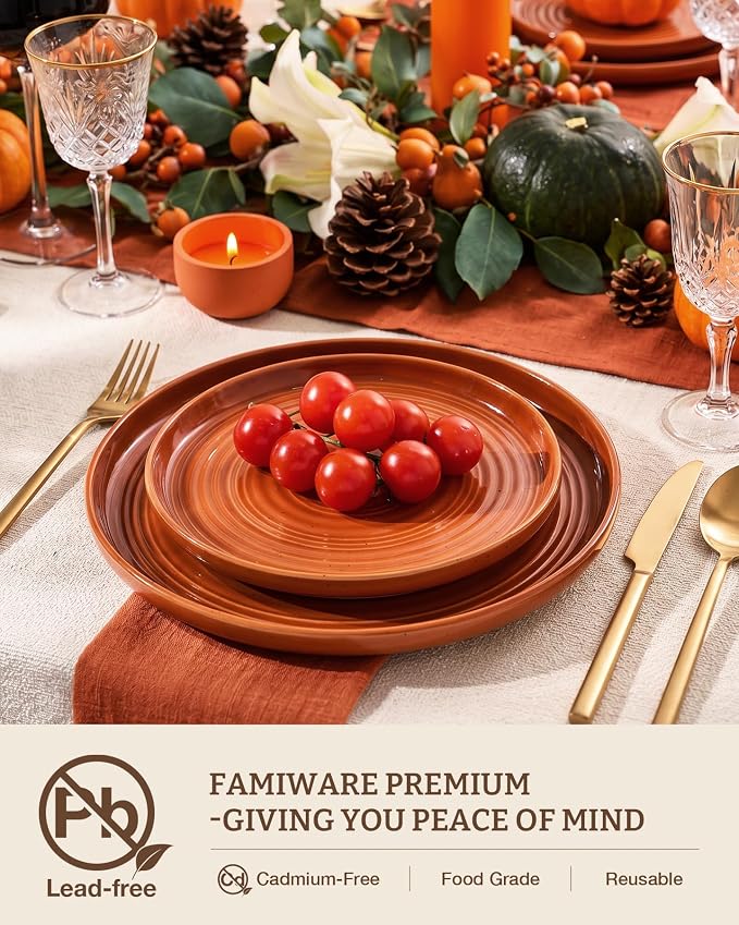 Dinnerware Set for 8, Ceramic Plates and Bowls, Terracotta | 24 pcs Speckled - Image 2