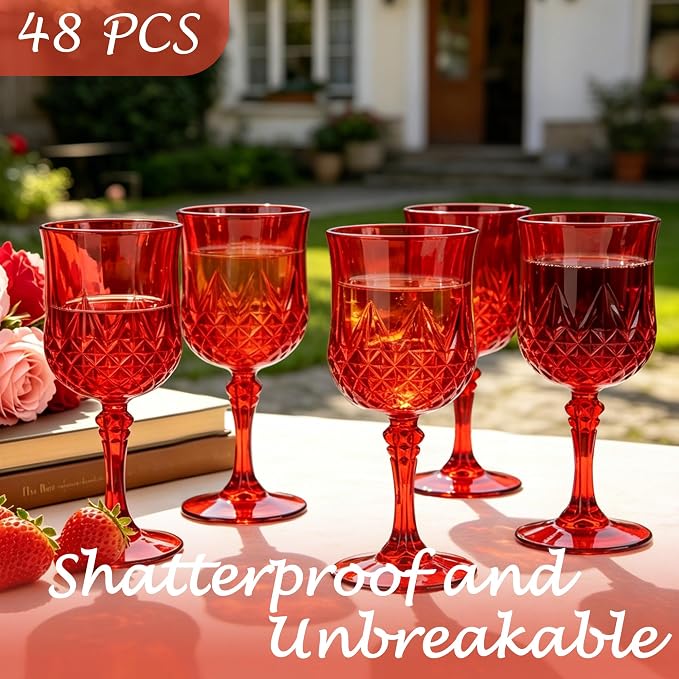 48Pack Plastic Wine Glasses, 7oz Vintage Goblets - Image 3