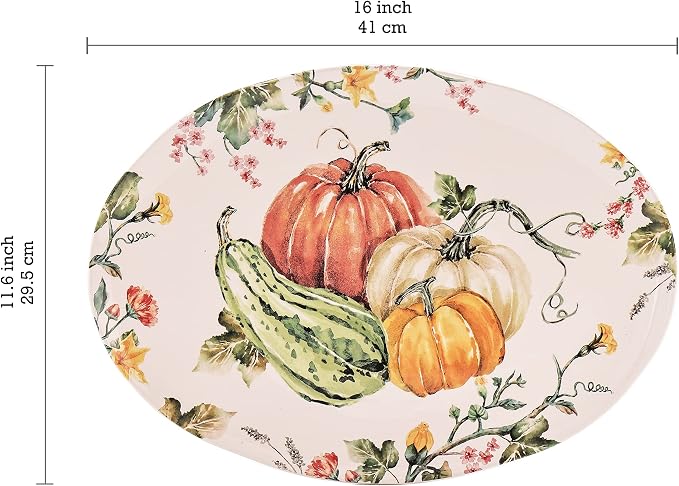 Bico Pumpkin Feast Ceramic 16 inch Oval Platter, Microwave & Dishwasher Safe - Image 2